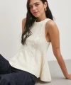 Burgu Örgü Kolsuz Triko Ekru