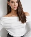 Omzu Büzgülü Bluz Beyaz