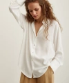 Likralı Saten Gömlek Ekru