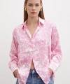 Desenli Gofret Saten Gömlek Pembe