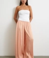 Beli Lastikli Geniş Paça Büzgülü Pantolon Pudra