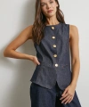 Bisiklet Yaka Metal Düğmeli Denim Yelek Lacivert