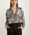 Zebra Desen V Yaka Saten Gömlek Siyah