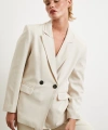 Çift Düğmeli Keten Blazer Ceket Krem