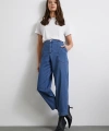 Cep Detaylı Paçası Katlamalı Mom Jean Mavi