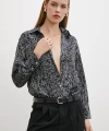 Şal Desenli Saten Gömlek Siyah