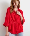 Büzgülü Kimono Gömlek Kırmızı