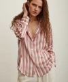Çizgili Saten Gömlek Pembe