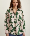 Gül Desenli Poplin Gömlek Yeşil
