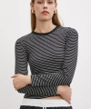 Bisiklet Yaka Çizgili Bluz Siyah