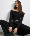Omzu Açık Kaşkorse Bluz Siyah