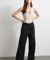 Yüksek Bel Beli Lastikli Geniş Paça Pantolon Siyah