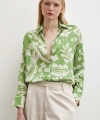 Çiçek Desenli Saten Gömlek Yeşil
