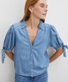 Kısa Kollu Bağcıklı Gömlek Mavi