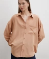 Keten Karışımlı Linen Prunes Gömlek Pudra