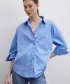 Oversize Pamuklu Gömlek Mavi