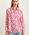 V Yaka Desenli Saten Gömlek Fuşya