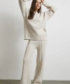 Desenli Şardonlu Triko Takım Ekru