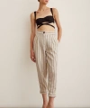 Önü Düğmeli Çizgili Pantolon Çizgili Ekru