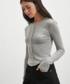 Düğmeli Uzun Kol Bluz Gri