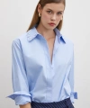 Yaka İncili Poplin Gömlek Mavi