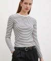 Bisiklet Yaka Çizgili Bluz Beyaz