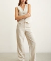 Yüksek Bel Keten Pantolon Bej