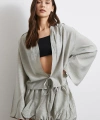 Geniş Kol Önden Bağlamalı Bluz Taş