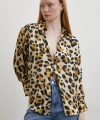 Leopar Desenli V Yaka Gömlek Bej