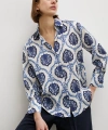 V Yaka Şal Desen Gömlek Lacivert