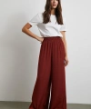 Beli Lastikli Dökümlü Geniş Paça Pantolon Kahve