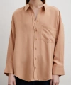 Keten Karışımlı Linen Prunes Gömlek Pudra