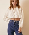 Balon Crop Gömlek Beyaz