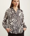 Zebra Desen V Yaka Saten Gömlek Siyah