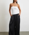 Beli Lastikli Geniş Paça Büzgülü Pantolon Siyah