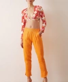 Beli Lastikli Saten Pantolon Turuncu