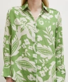 Çiçek Desenli Saten Gömlek Yeşil
