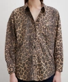 Leopar Desenli V Yaka Gömlek Kahve