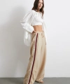 Beli Lastikli Çift Şeritli Pantolon Bej