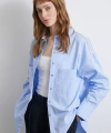 Omuzda Boncuk Detaylı  Oversize Gömlek Mavi