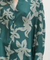 V Yaka Desenli Gofret Saten Gömlek Yeşil
