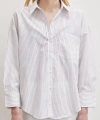 Çizgili Pamuklu Gömlek Ekru