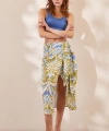Yırtmaçlı Desen Etek Mavi