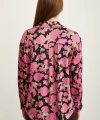 Gül Desenli Saten Gömlek Pembe