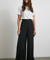 Beli Lastikli Dökümlü Geniş Paça Pantolon Siyah
