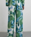 Beli Lastikli Desenli Pantolon Yeşil