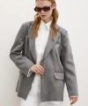Cep Kapaklı Kesik Detaylı Blazer Ceket Gri