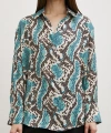 Yılan Desen Saten Gömlek Yeşil