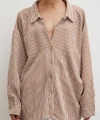Yarasa Kol Çizgili Gömlek Kahve