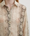 Yılan Derisi Desenli Tül Gömlek Bej